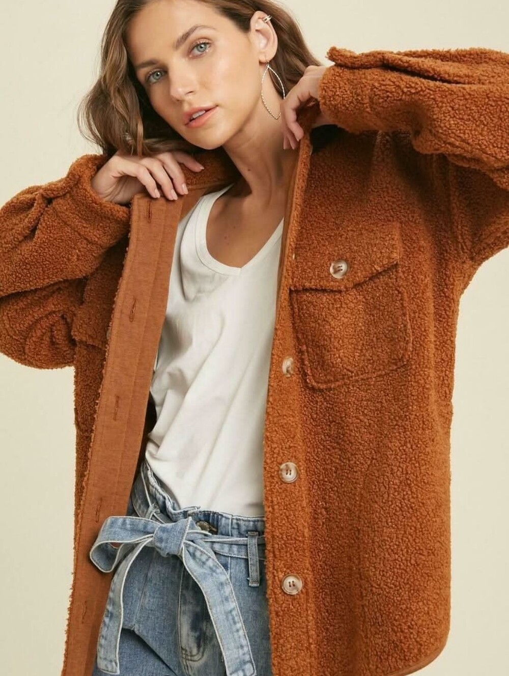 12th Tribe Better Off Rust Sherpa Shacket M/L